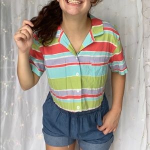 Sunbay Cottons Striped Button Crop Top
